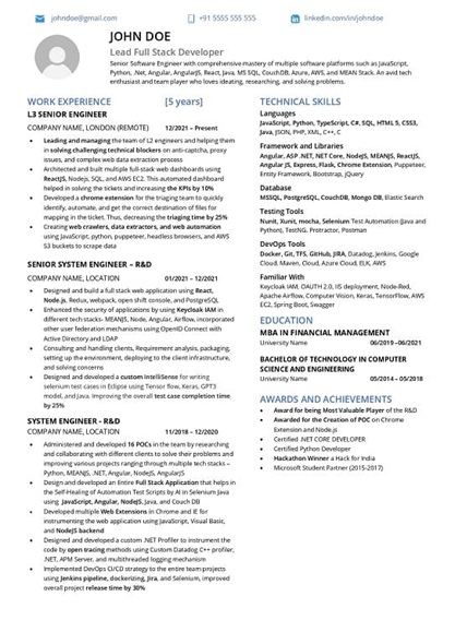 Resume made by proresumes for Google, EY, Deolite, Capegemini